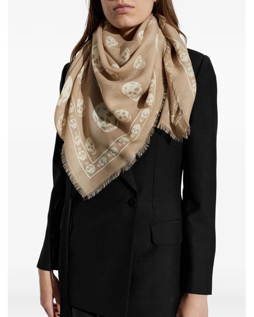 McQueen Natural Skull-Print Scarf