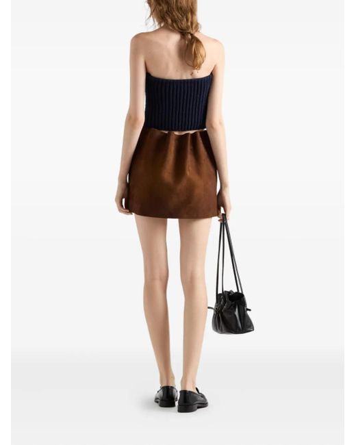 Prada Brown Elasticated-Waistband Suede Mini Skirt