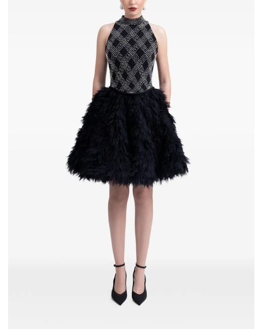 Gemy Maalouf Black Beaded High-Collar Dress