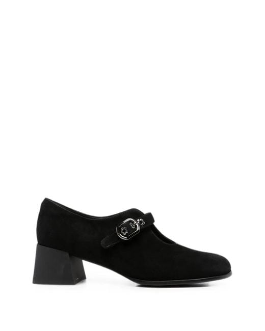Linda Baumann Black Buckle-Fastening Block-Heel Pumps