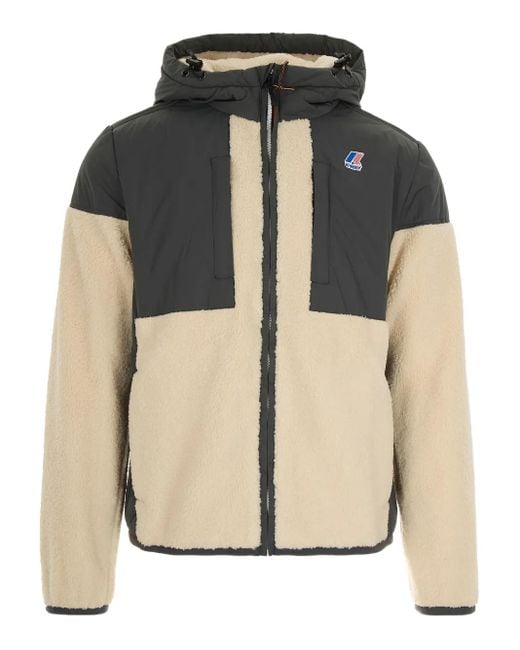 K-Way Black Hooded Fleece-Paneled Jacket