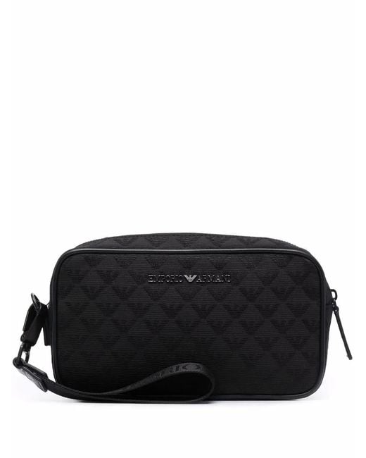 Emporio Armani Black Logo-Plaque Zipped Clutch Bag for men