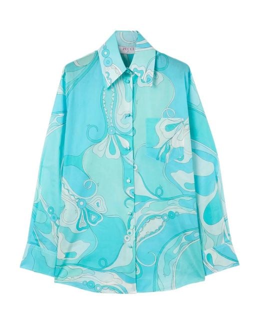 Emilio Pucci Blue Orchidee-Print Cotton Shirt