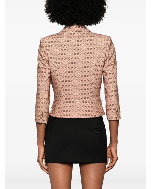 Elisabetta Franchi Pink Diamond-Print Cropped Jacket
