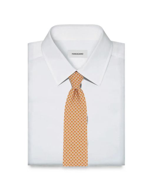 Ferragamo White Tournament-Print Silk Tie for men