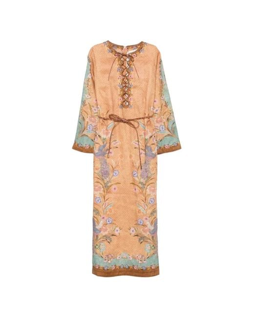 Zimmermann White Indra Lace-Up Floral-Print Midi Dress