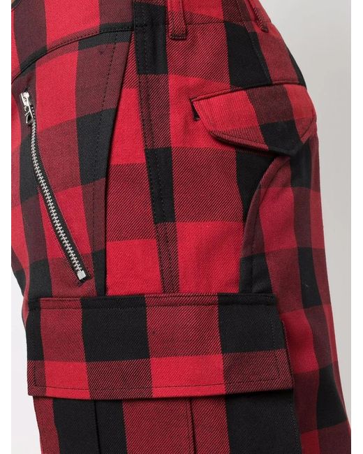 Sacai Red Check-Print Belted Cargo Shorts for men