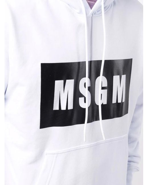 MSGM White High-Contrast Logo Hoodie for men