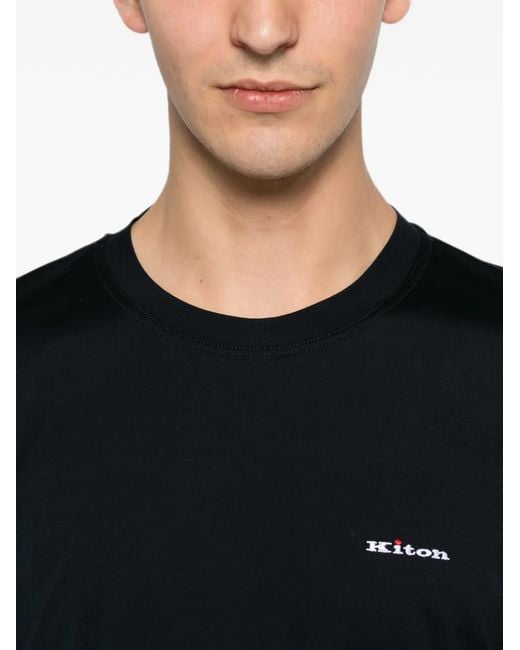 Kiton Black Logo-Embroidered T-Shirt for men