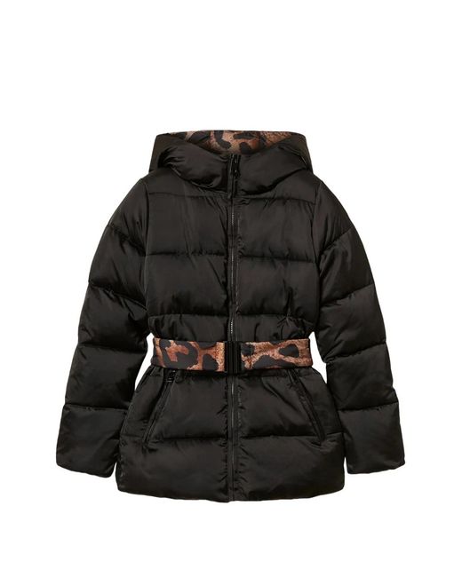 Twinset Black Puffer Jacket With Reversible Belt