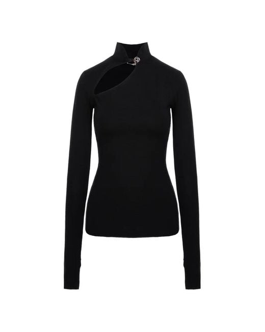 MANURI Black Cut-Out High-Neck Blouse