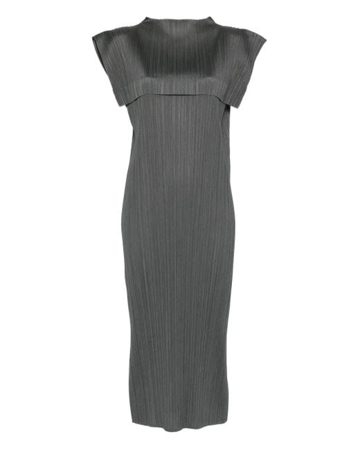 Pleats Please Issey Miyake Gray Pleated Cape Dress