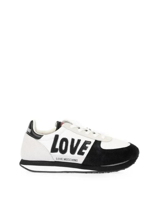 Moschino White Love Suede-Panelled Sneakers