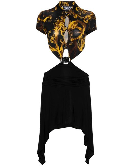 Versace Asymmetrische Jurk Met Watercolour Couture-print in het Black