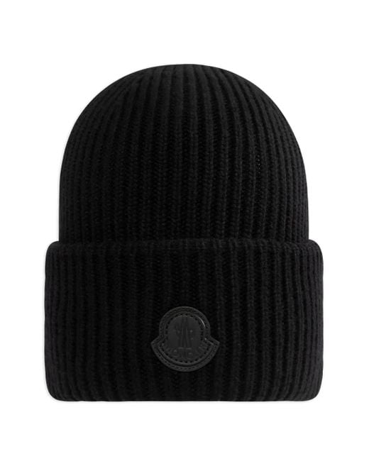 Moncler Ribbed Logo-Patch Beanie Hat in Black for Men Lyst