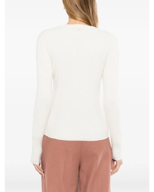 N.Peal Cashmere White Ribbed Zip-Up Cardigan