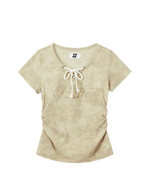 Izzue White Lace-Up Acid-Wash T-Shirt