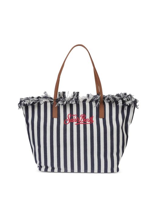 Mc2 Saint Barth White City Bag Mid Fringe Striped Shoulder Bag
