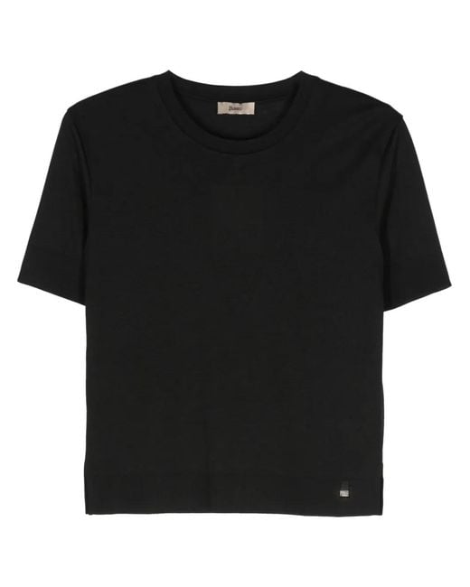 Herno Black Fine-Knit T-Shirt