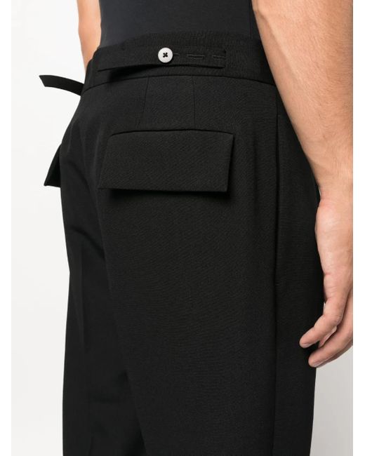 SAPIO Black Pleat-Detail Wool-Cotton Tailored Trousers for men