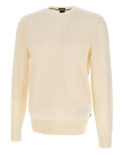 Boss White Cable-Knit Crew-Neck Sweater for men