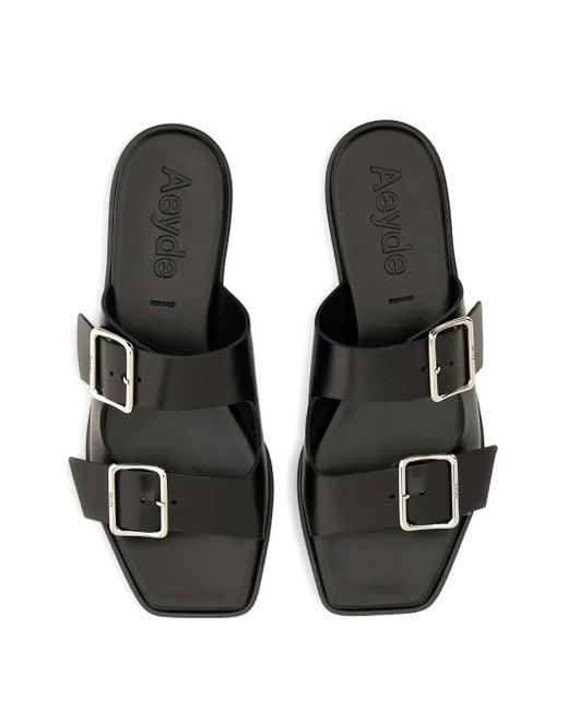 Aeyde Black Tonya Double-Buckle Leather Sandals