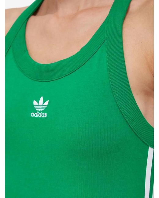 Adidas Green Stripes-Detail Racer-Back Midi Dress