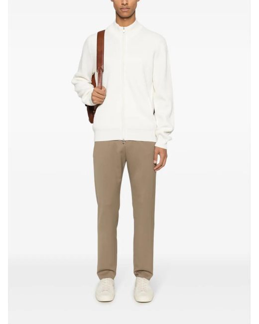 Fileria White Zip-Up Ribbed Sweatshirt for men