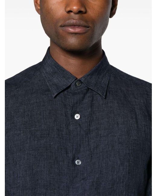 Zegna Blue Long-sleeve Linen Shirt for men