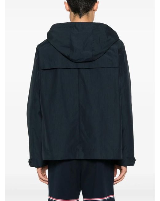 Thom Browne Blue Zip-Up Ripstop Hooded Jacket for men