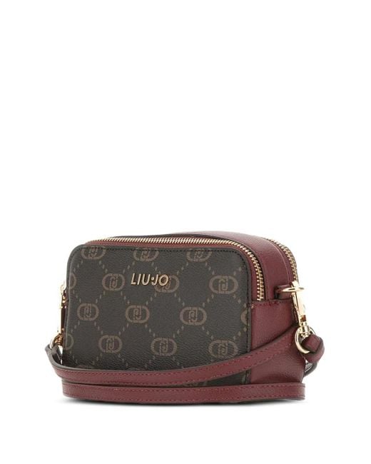 Liu Jo Gray Monogram-Patttern Zip Shoulder Bag