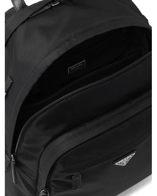 Prada Black Re-nylon Logo-plaque Backpack for men