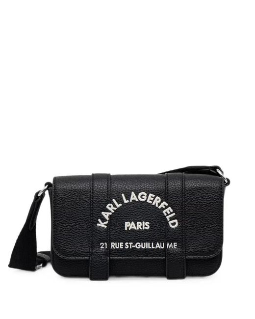 Karl Lagerfeld Black Logo-Embroidered Pebbled Crossbody Bag