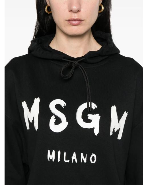 MSGM Black Cotton Crewneck Sweatshirt With Logo