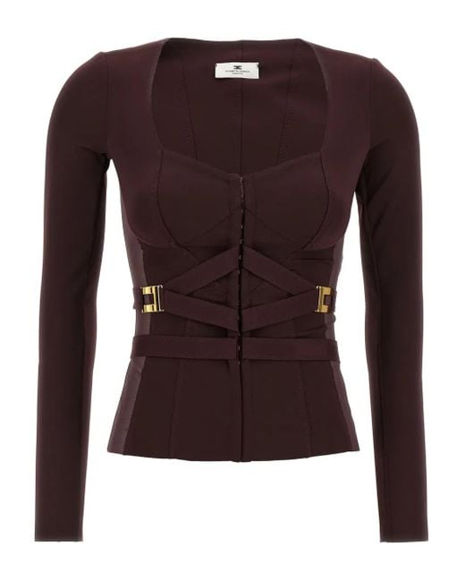 Elisabetta Franchi Brown Tulle-Insert Bustier Top