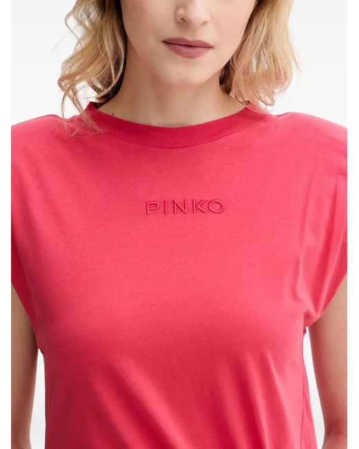 Pinko Red Padded-Shoulder Side-Split Midi Dress