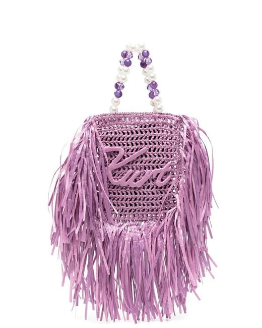 Kurt Geiger Purple Mini Tote Fringe Bag