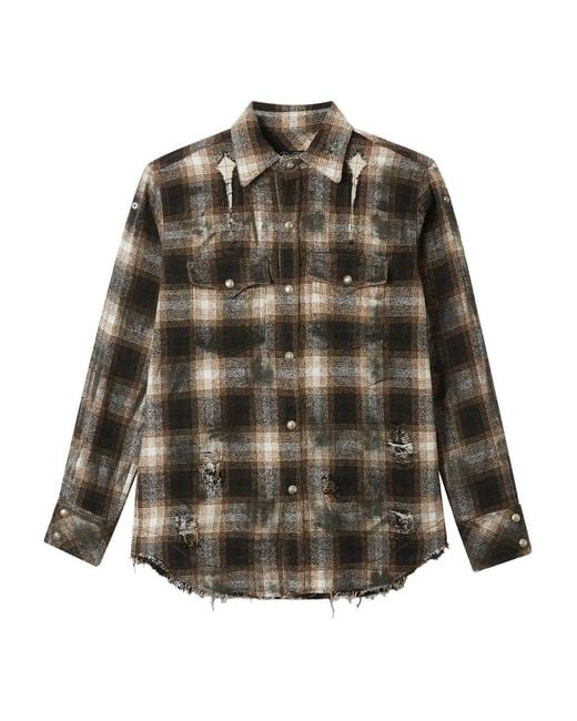 THUG CLUB Gray Plaid Shirt for men