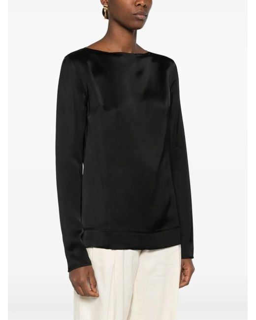 Totême  Black Long-Sleeve Satin Top
