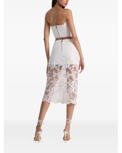 Alice + Olivia White Medine Embellished Lace Midi Skirt