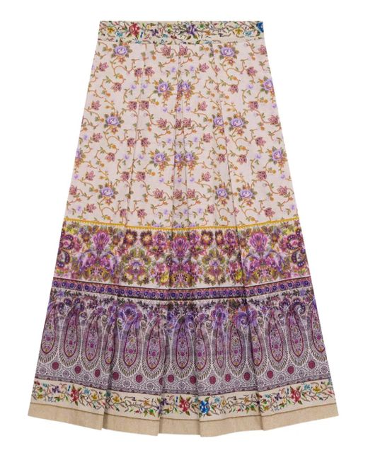 Pierre Louis Mascia Natural Salato Pleated Floral-Print Skirt