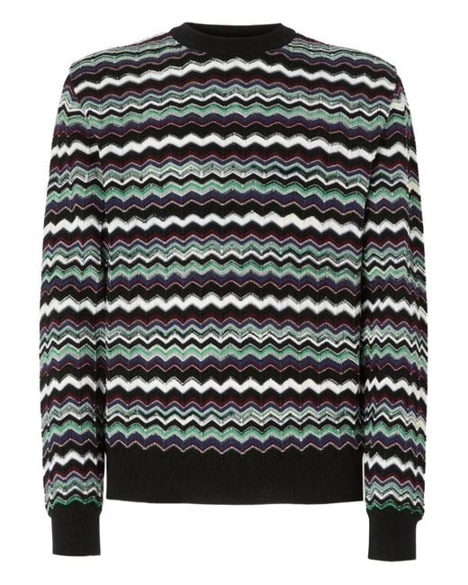 Missoni Black Zigzag-Pattern Crew-Neck Sweater for men