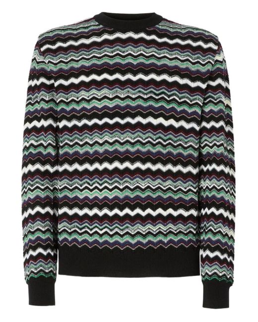 Missoni Black Zigzag-Pattern Crew-Neck Sweater for men