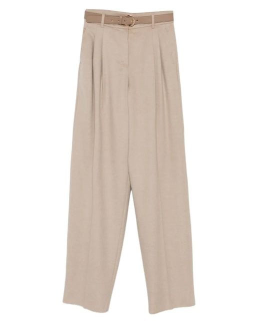 Max Mara Natural Pleated Belted Trousers