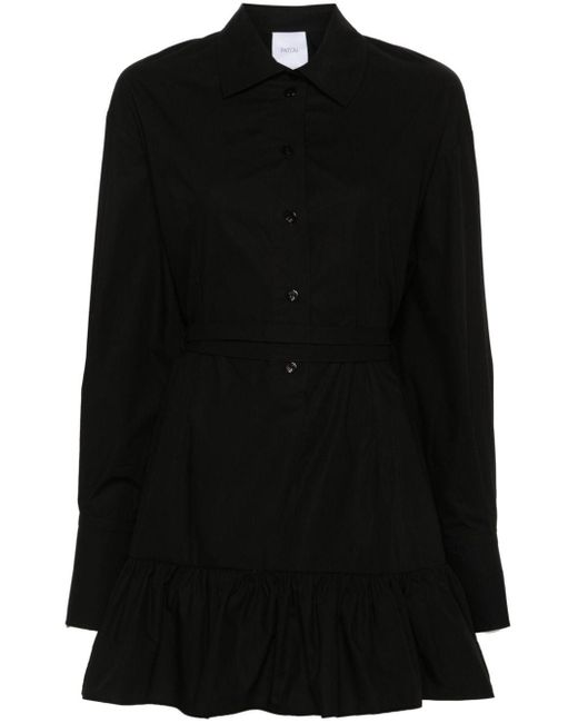 Patou Black Ruffled Mini Shirt Dress