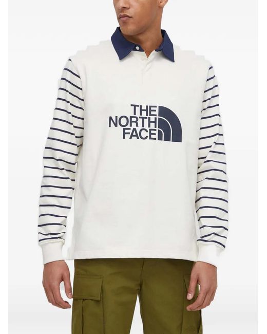 The North Face Gray Striped-Arm Logo-Print Polo Shirt for men