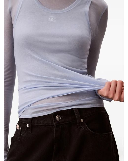 Calvin Klein Blue Long-Sleeve Double-Layer T-Shirt