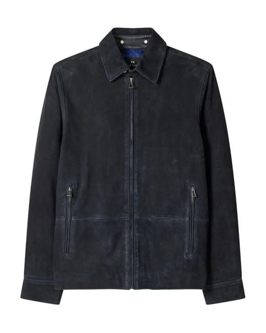 Paul Smith Blue Zip Suede Jacket for men