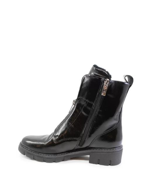 Ara Black Patent-Finish Zip-Front Ankle Boots