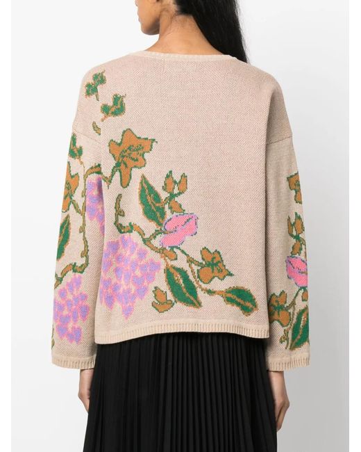Twinset Pink Floral Intarsia-Knit Jumper